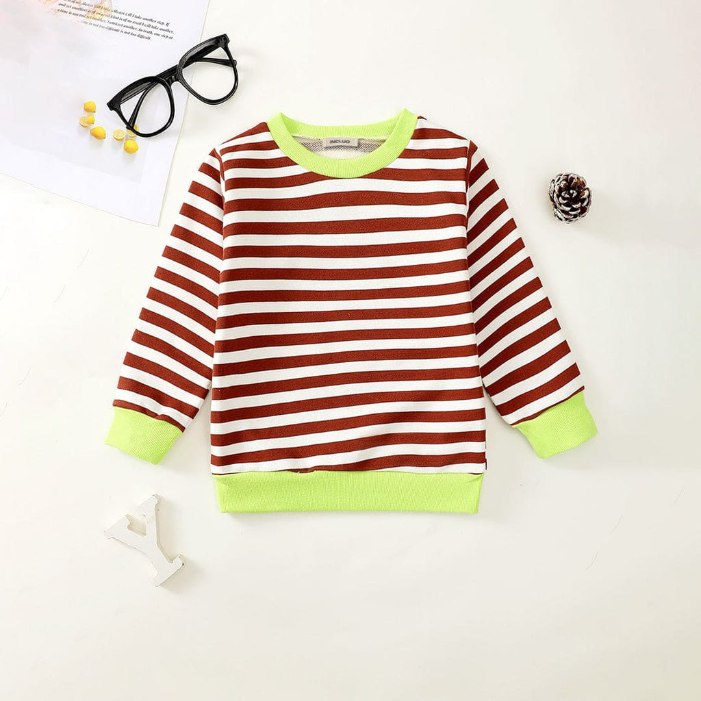 Boys Brown Striped Full Sleeves Sweatshirt Sweatshirts & Hoodies Brown 6-12 M 