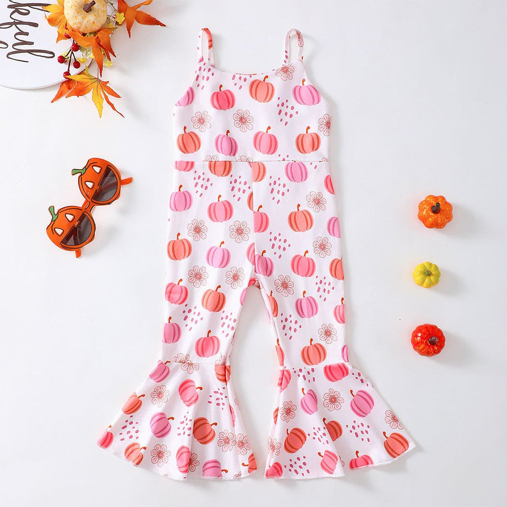 Girls Pink Sleeveless Halloween Theme Printed Jumpsuit Jumpsuits Pink 1-2 Y 