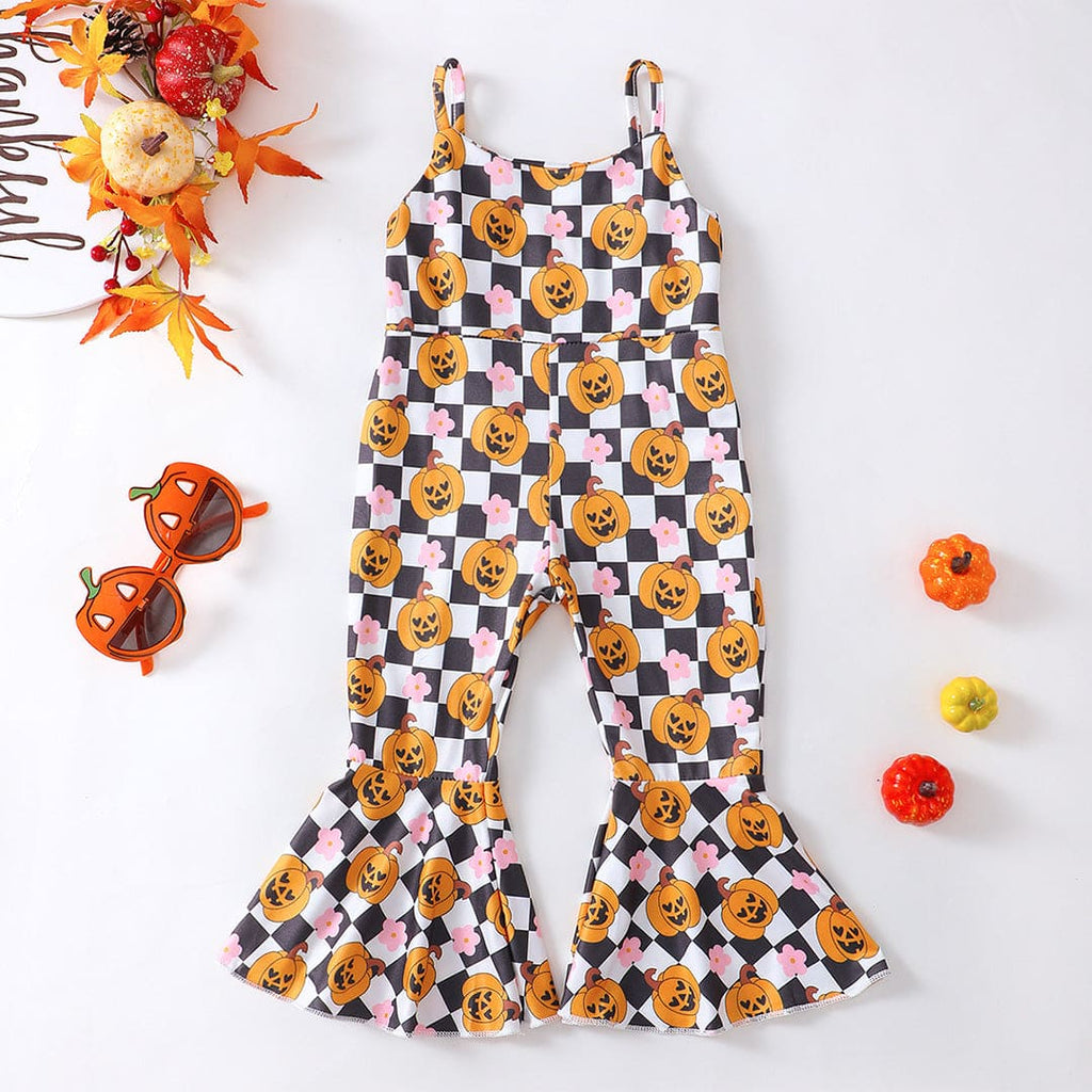 Girls Black Sleeveless Halloween Theme Printed Jumpsuit Jumpsuits Black 1-2 Y 