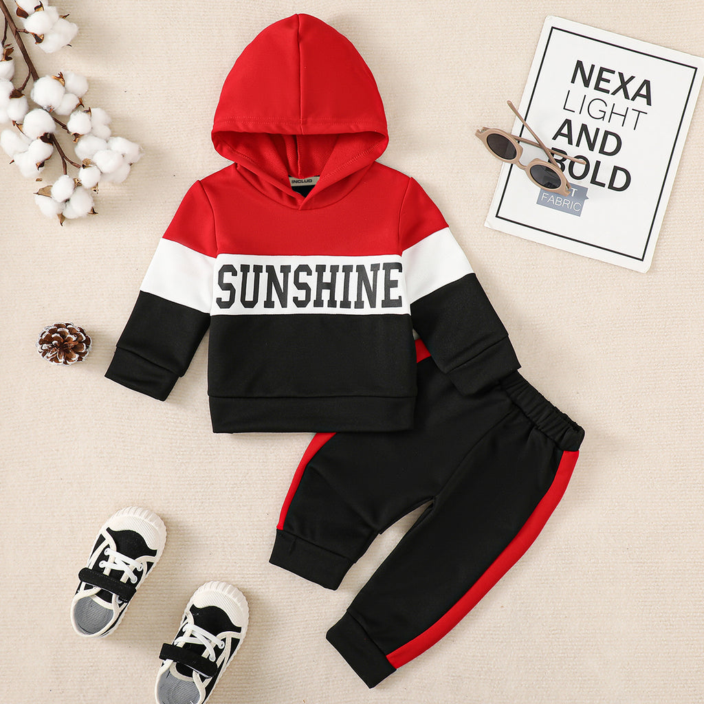 Boys Printed Hooded Full Sleeves Sweatshirt with Trouser Set Sets Black 6-9 M 