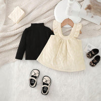 Girls Off White Full Sleeveless Pinafore Dress Casual Dresses   