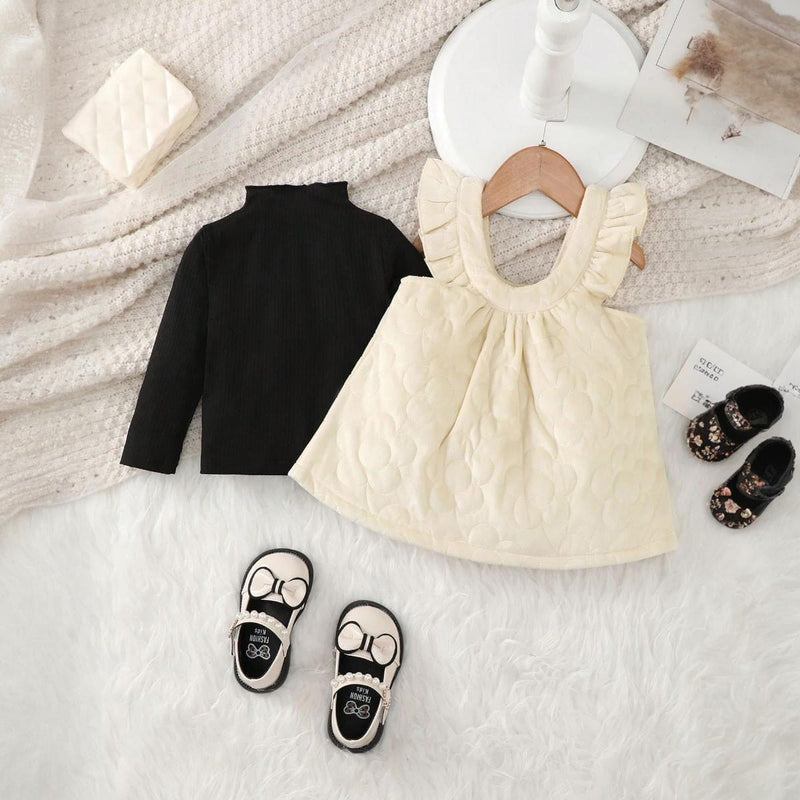 Girls Off White Full Sleeveless Pinafore Dress Casual Dresses   