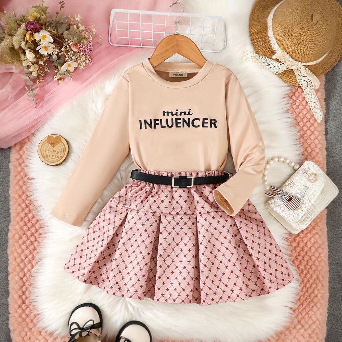 Girls Printed Full Sleeves T-shirt with Skirt Set Sets   