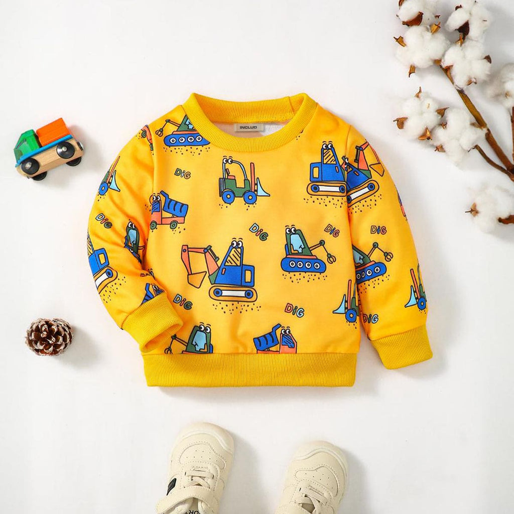 Boys Yellow Printed Full Sleeves Sweatshirt