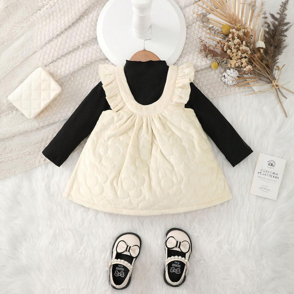 Girls Off White Full Sleeveless Pinafore Dress Casual Dresses Off White 9-12 M 