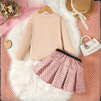 Girls Printed Full Sleeves T-shirt with Skirt Set Sets   