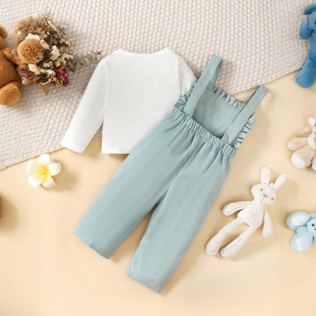 Girls Full Sleeves Sweatshirt with Embroidered Dungaree Sets   