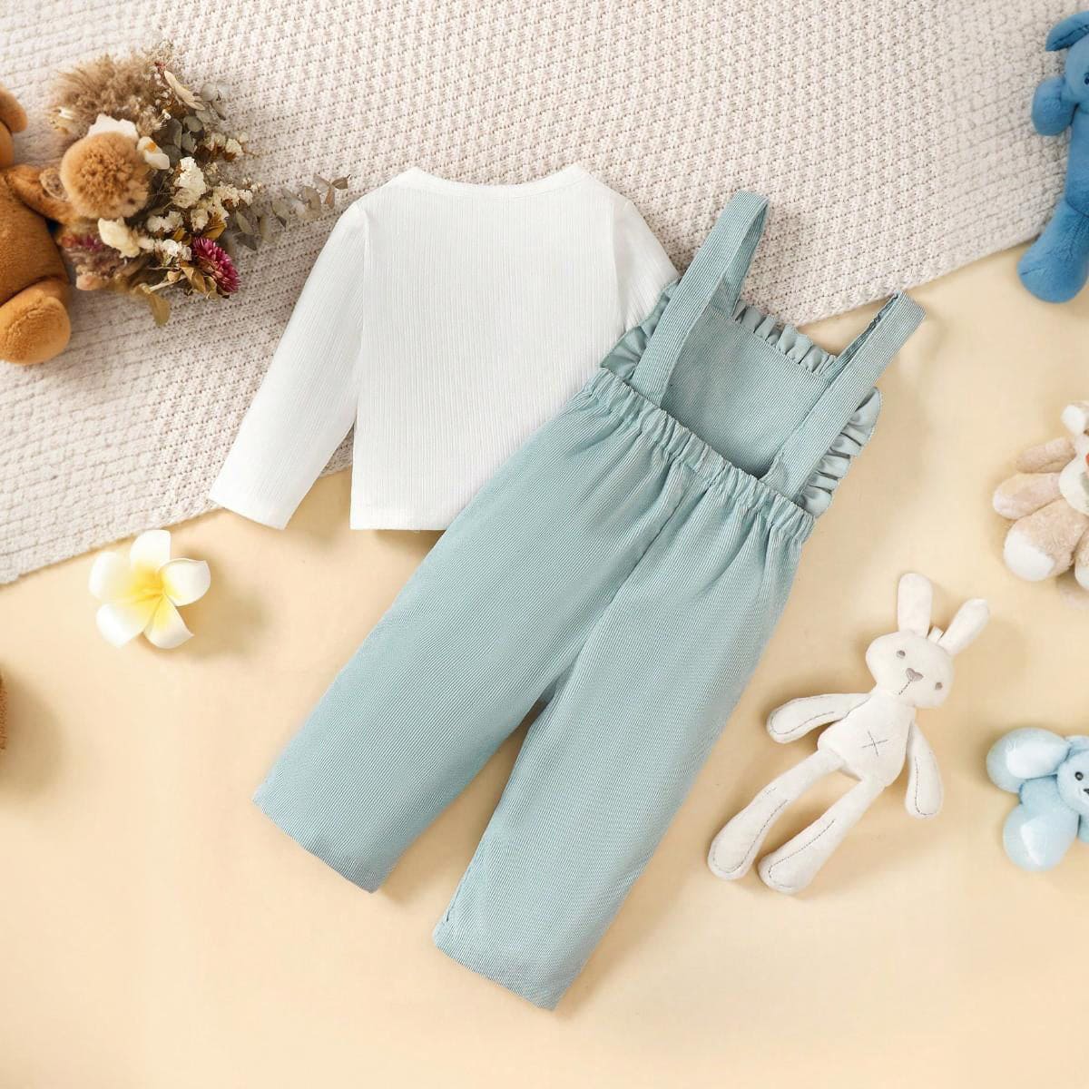 Girls Full Sleeves Sweatshirt with Embroidered Dungaree Sets   