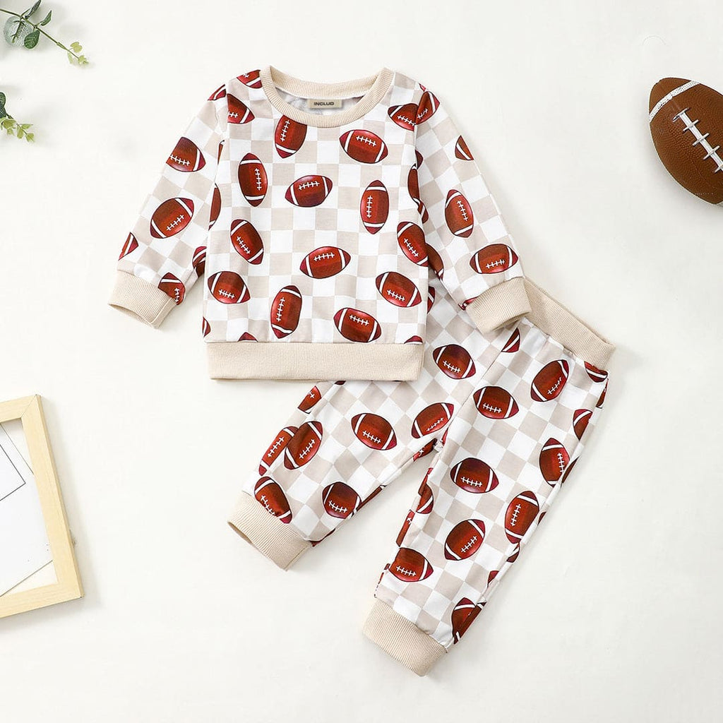 Boys Apricot Printed Full Sleeves Sweatshirt with Pants Set Sets Apricot 3-6 M 