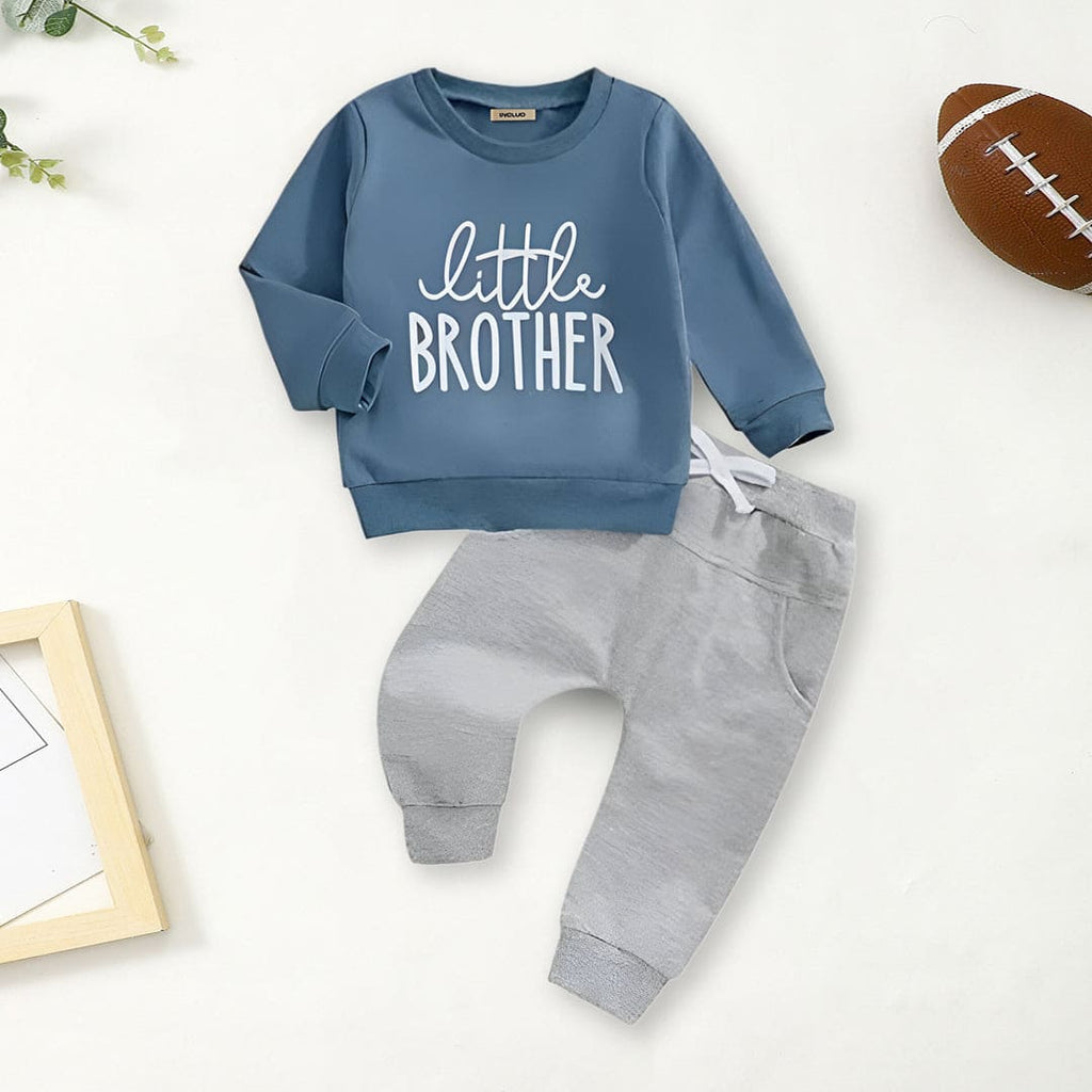 Boys Blue Printed Full Sleeves Sweatshirt with Sweatpants Set Sets Blue 3-6 M 