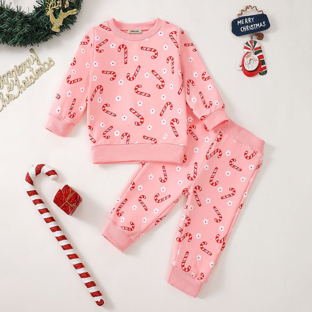 Girls Pink Printed Full Sleeves Sweatshirt with Sweatpants Set Sets Pink 3-6 M 