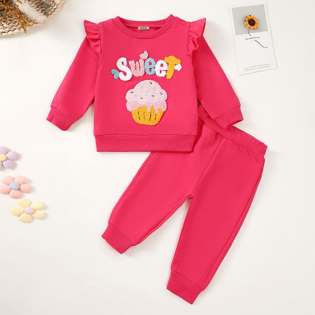 Girls Pink Full Sleeves Sweatshirt with Pants Set Sets Pink 3-6 M 