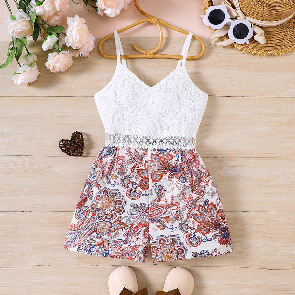 Girls Floral Lace Printed Sleeveless Jumpsuit