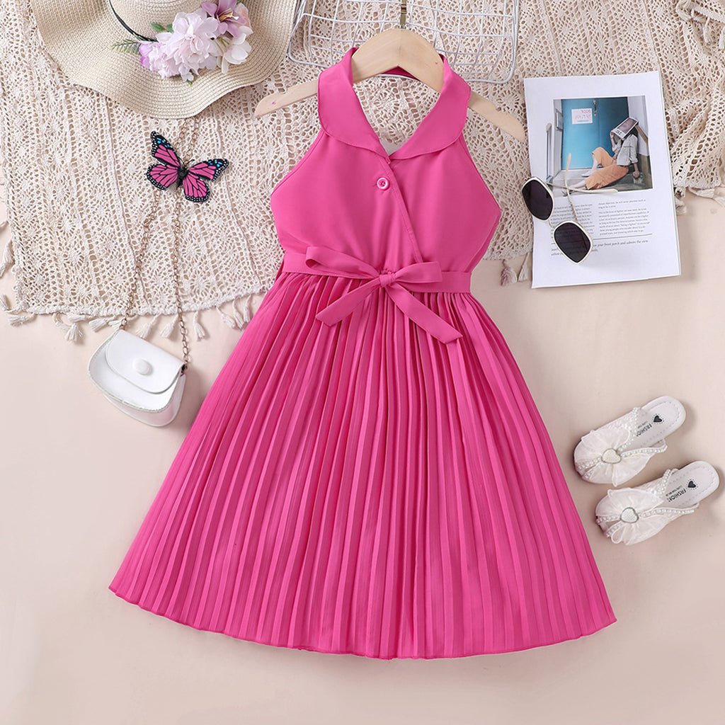 Girls Halter Neck Pleated Fit & Flared Dress