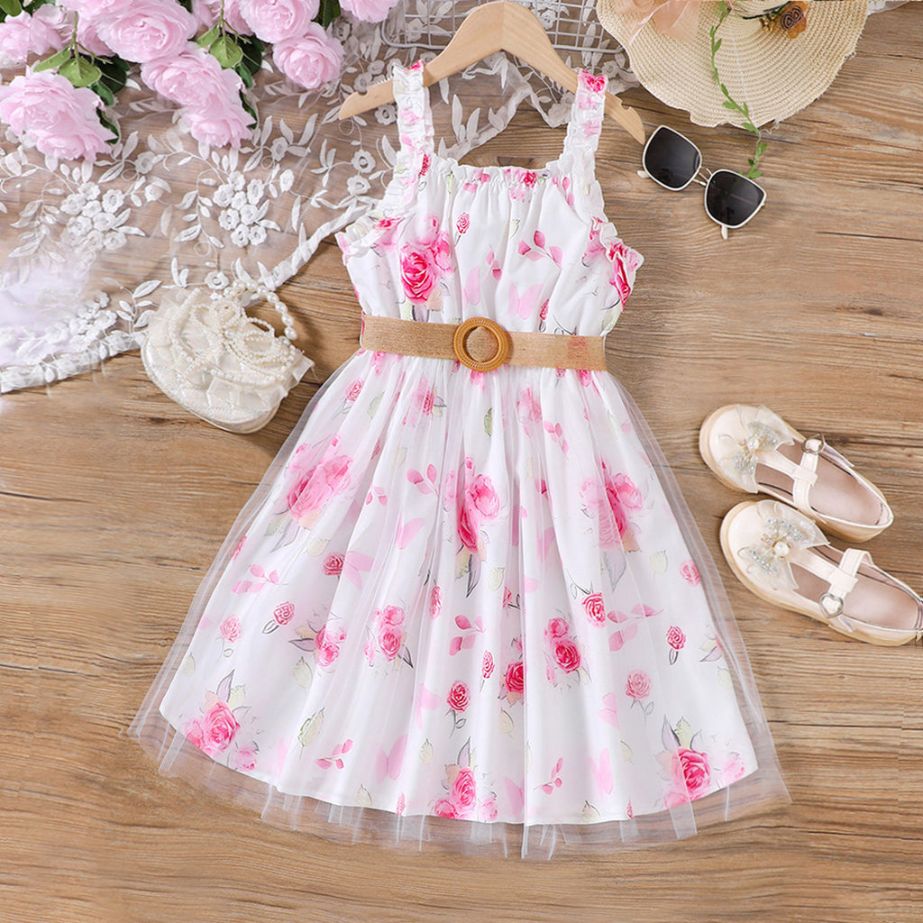 Girls Pink Floral Print Fit & Flare Dress