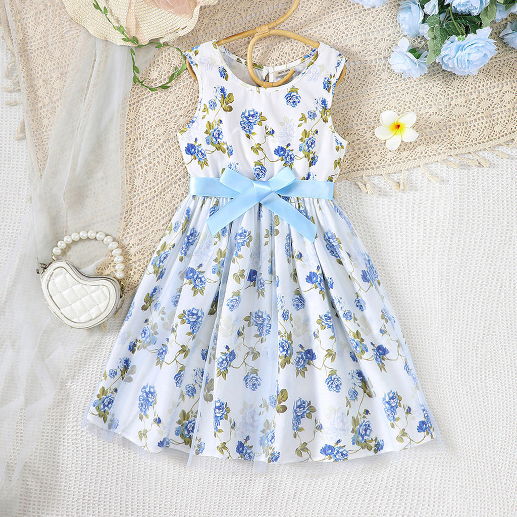 Girls Floral Print Sleeveless Fit & Fare Dress