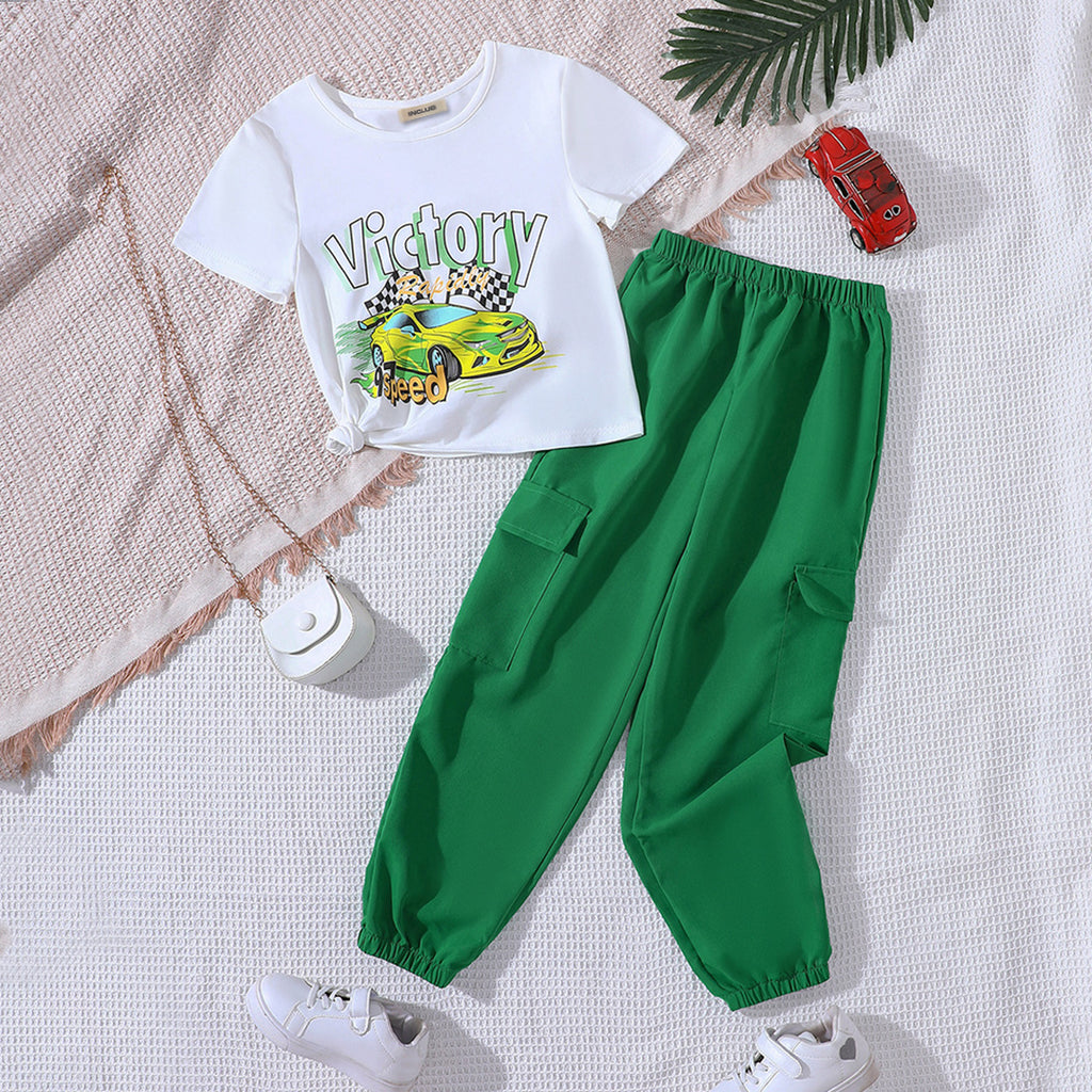 Girls Graphic Print Short Sleeves T-Shirt With Jogger Set