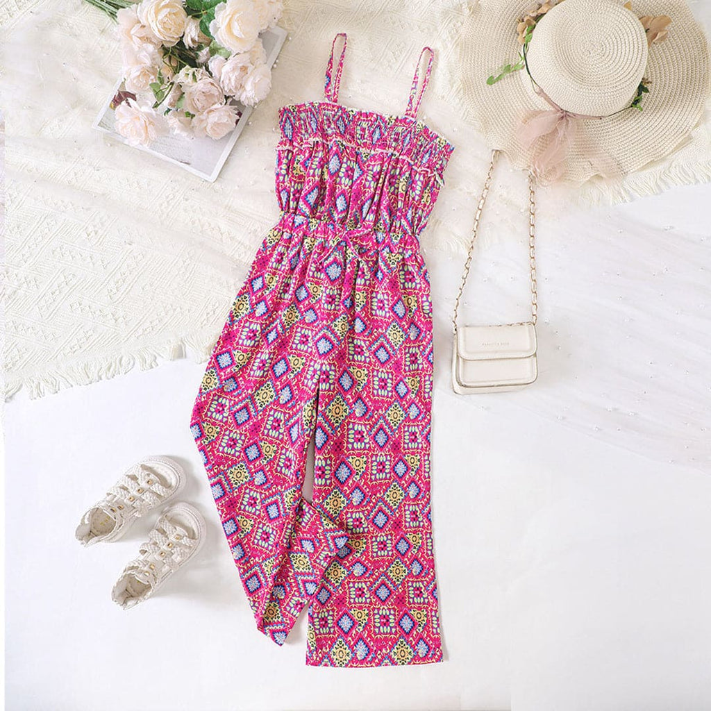 Girls All Over Print Sleeveless Long Length Jumpsuit Jumpsuits Pink 5-6 Y 