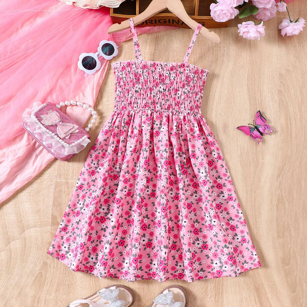Girls Pink Floral Sleeveless Fit & Flare Dress