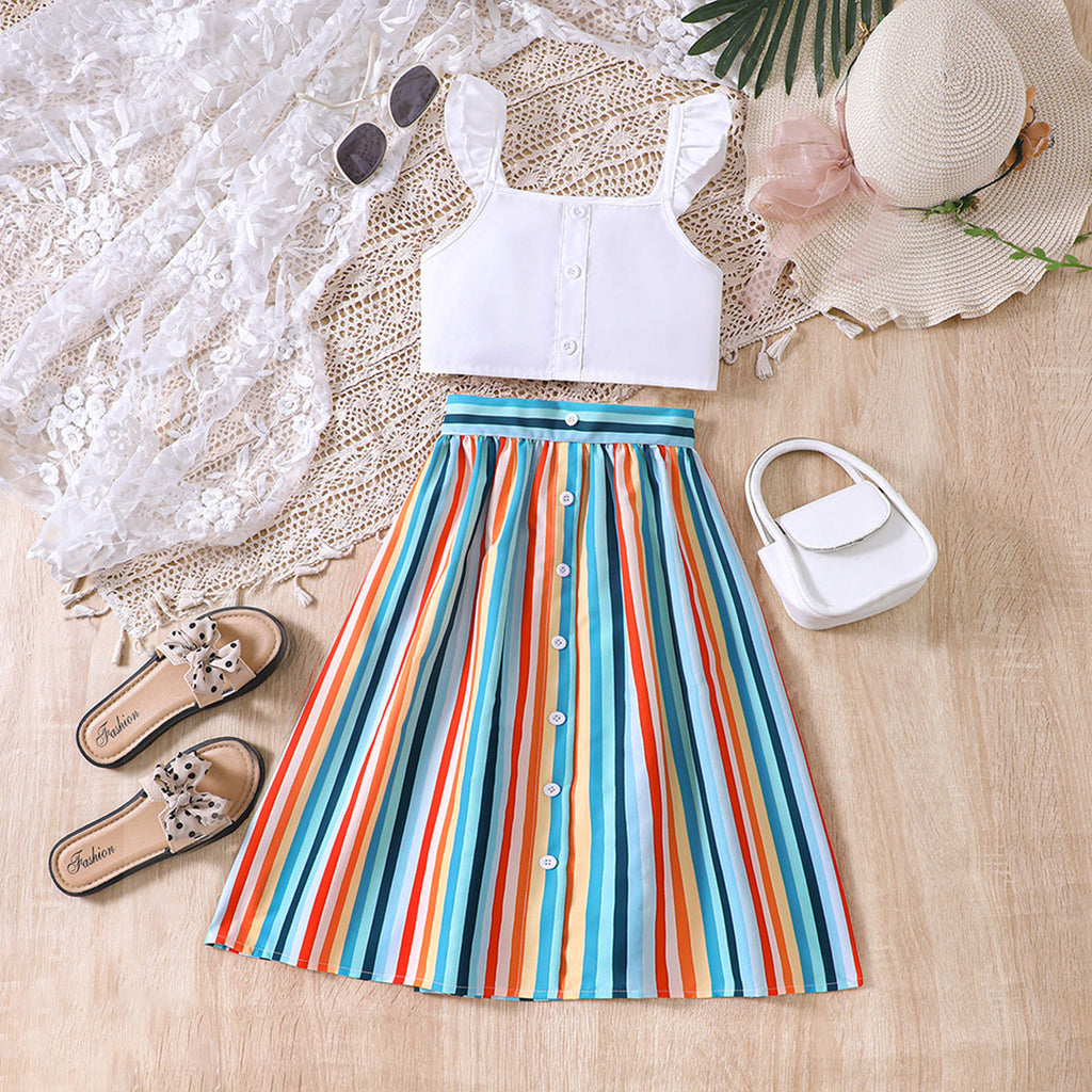 Girls Crop Top with Striped Skirt Set