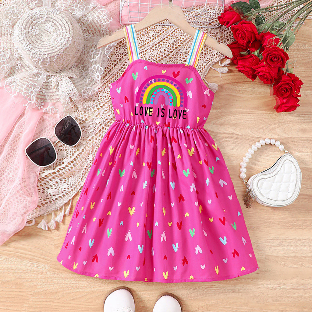 Girls Pink Heart Print Sleeveless Fit & Flare Dress