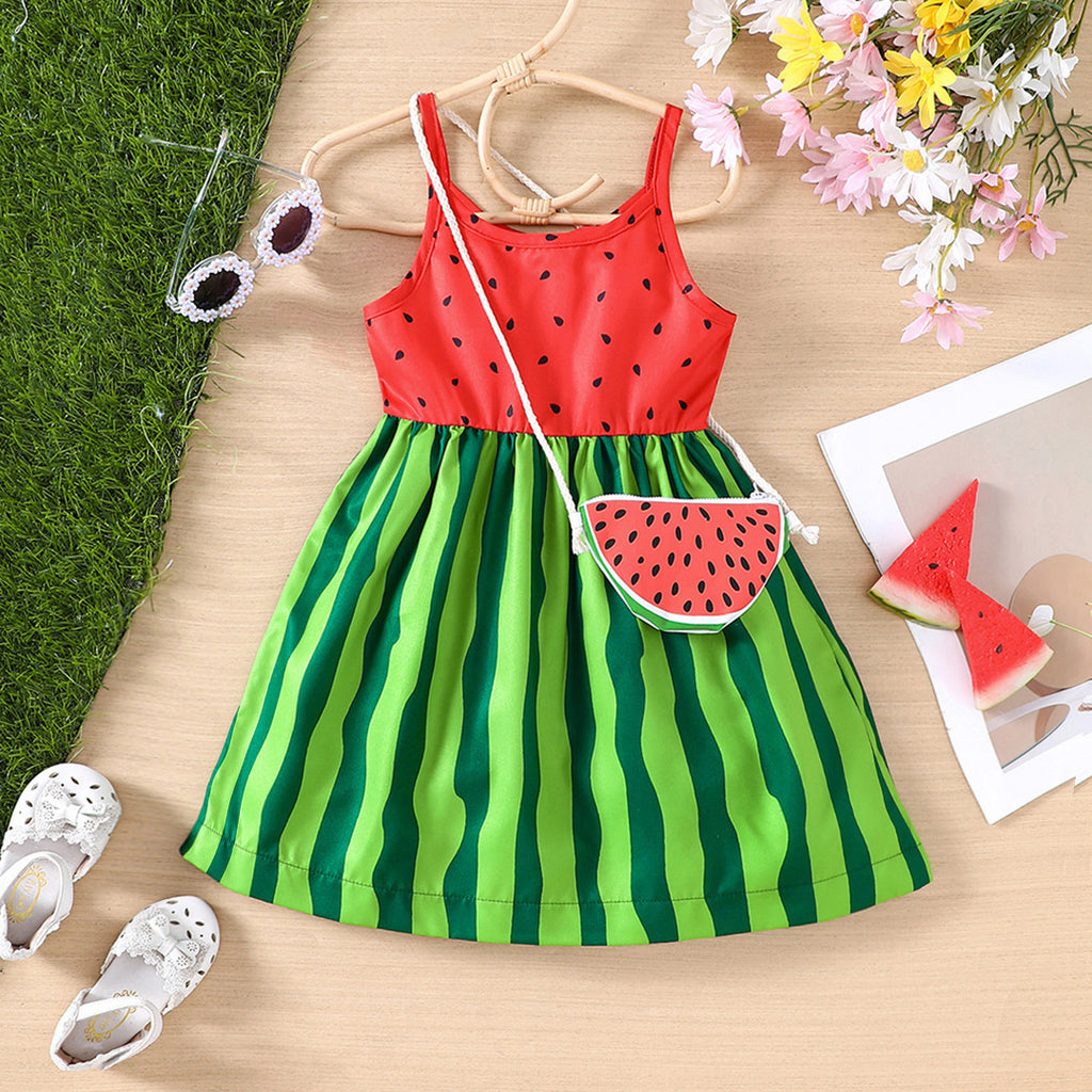 Girls Watermelon Print Fit & Flare Dress