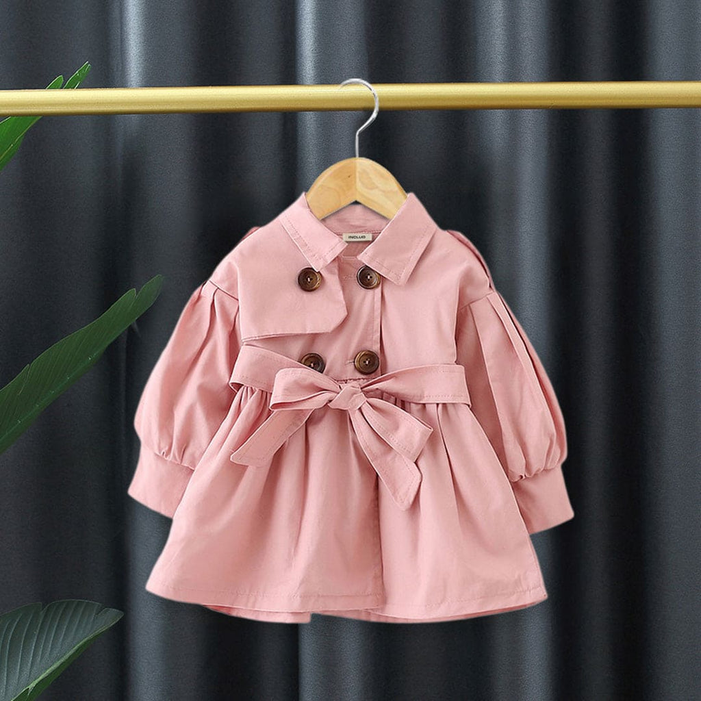 Girls Long Sleeve Pink Shirt Collar Dress Casual Dresses Pink 1-2 Y 