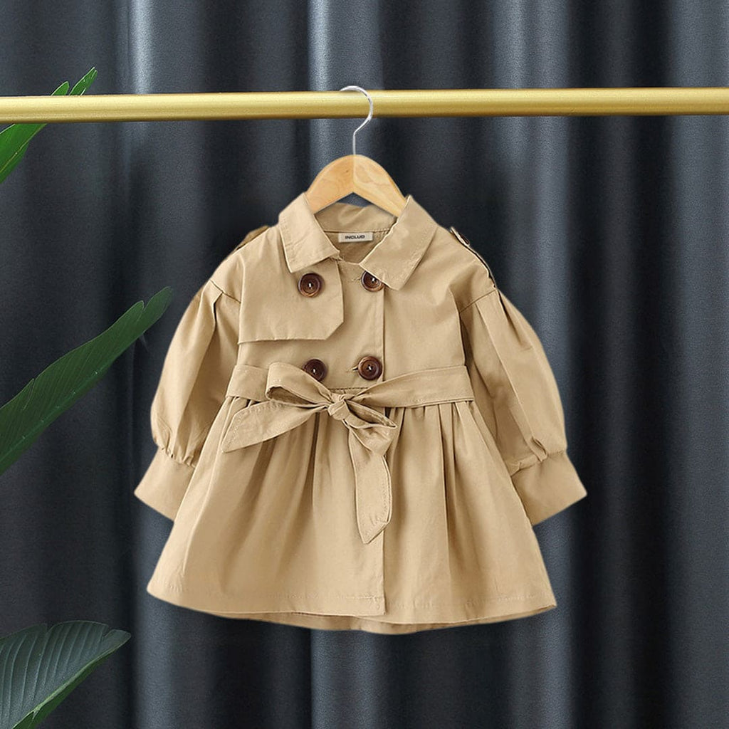 Girls Long Sleeve Khaki Shirt Collar Dress Casual Dresses Khaki 1-2 Y 