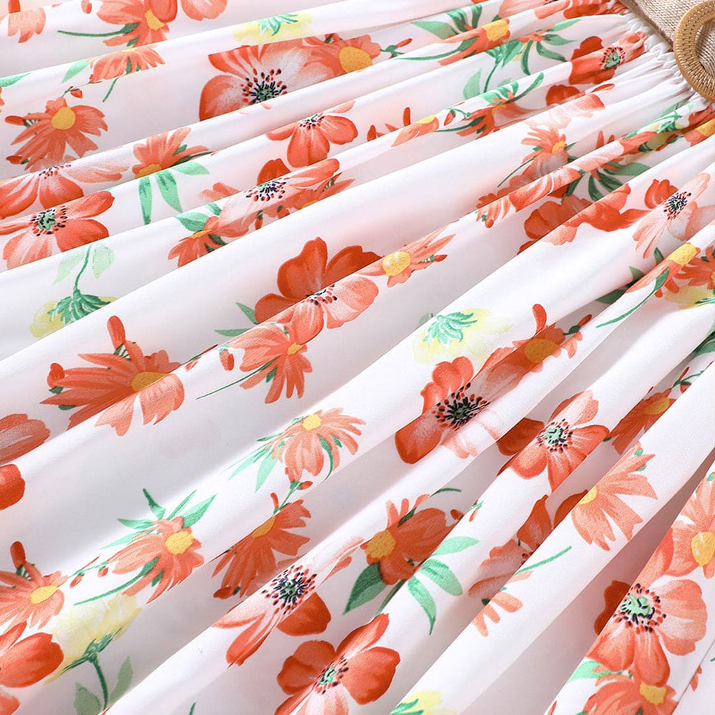 Girls White Floral Print Gathered A-line Skirt Skirts   