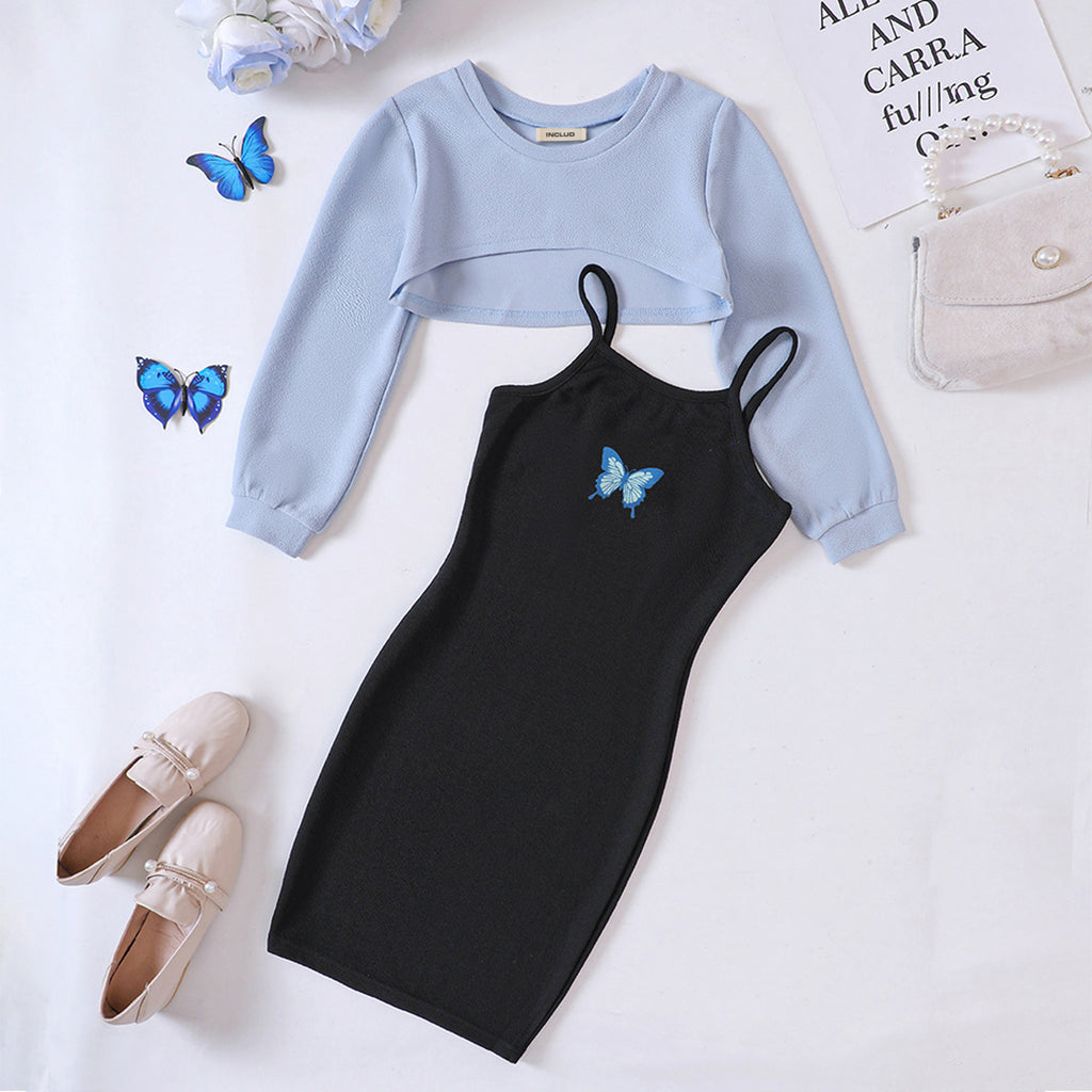 Girls Bodycon Dress with Blue Crop Top