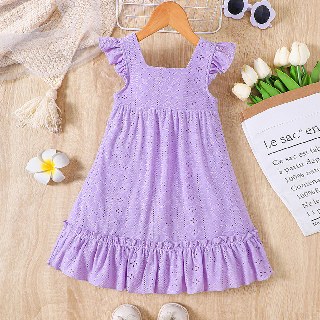 Girls Purple Short Sleeve Schiffli Fit & Flare Dress