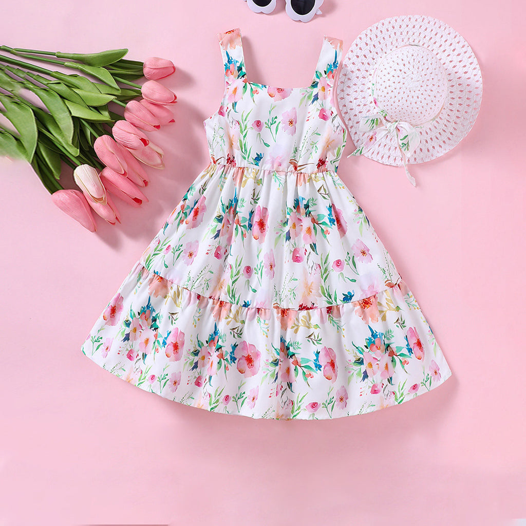 Girls Floral Printed Fit & Flare Casual Dress
