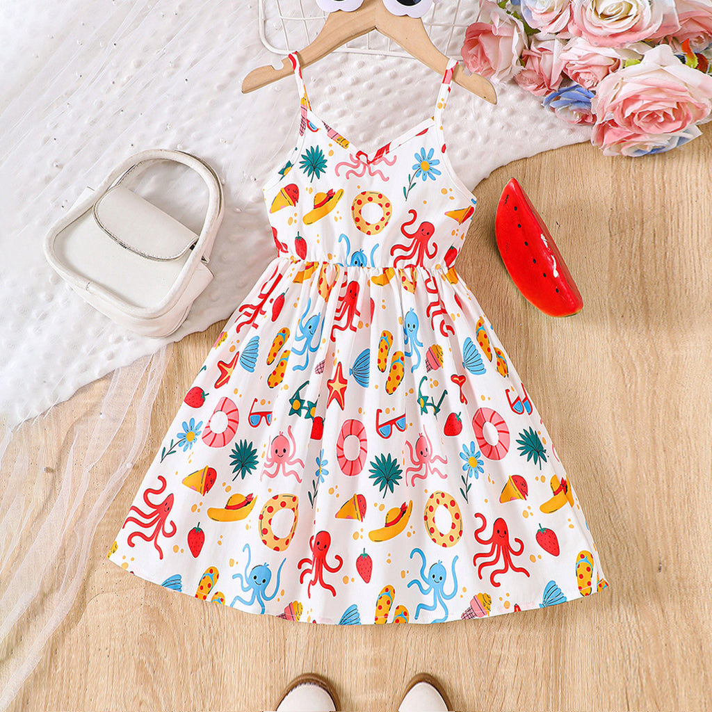 Girls Sea Life Printed Fit & Flare Casual Dress