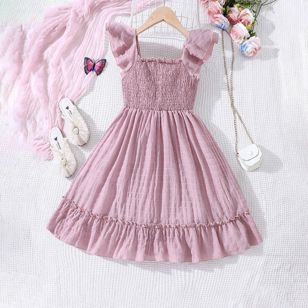 Girls Pink Smocked Fit & Flare Casual Dress