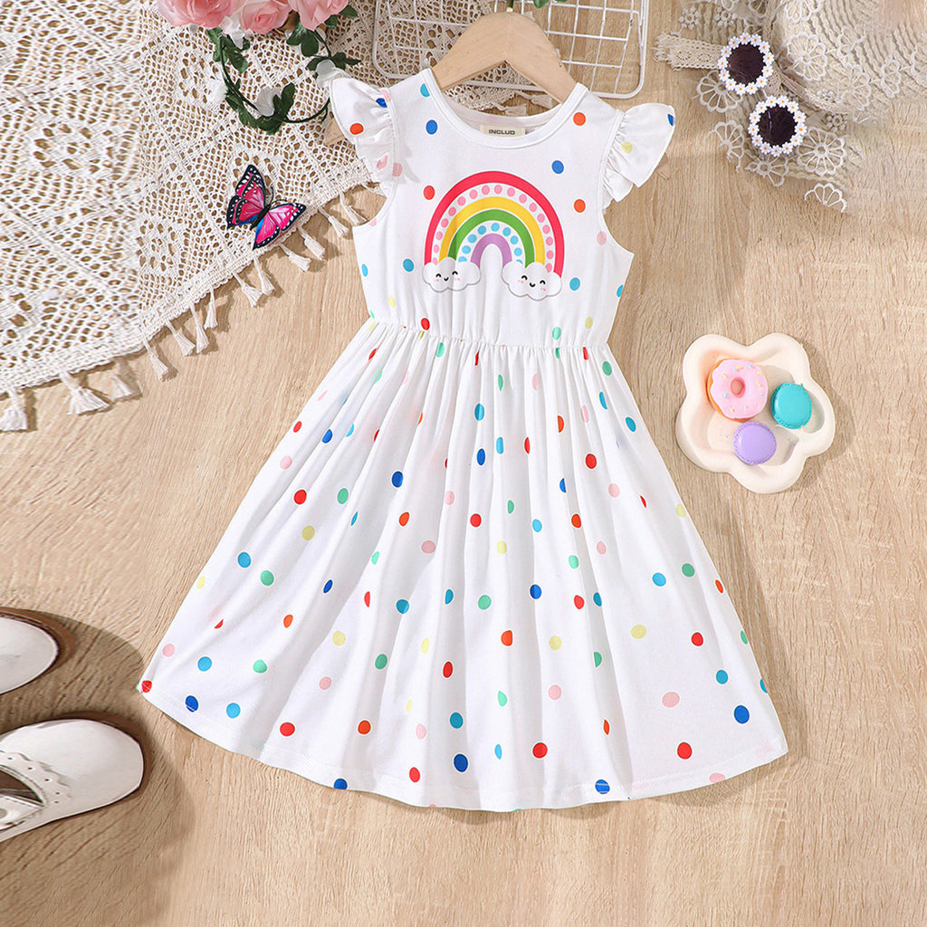 Girls Polka Dot Printed Fit & Flare Casual Dress