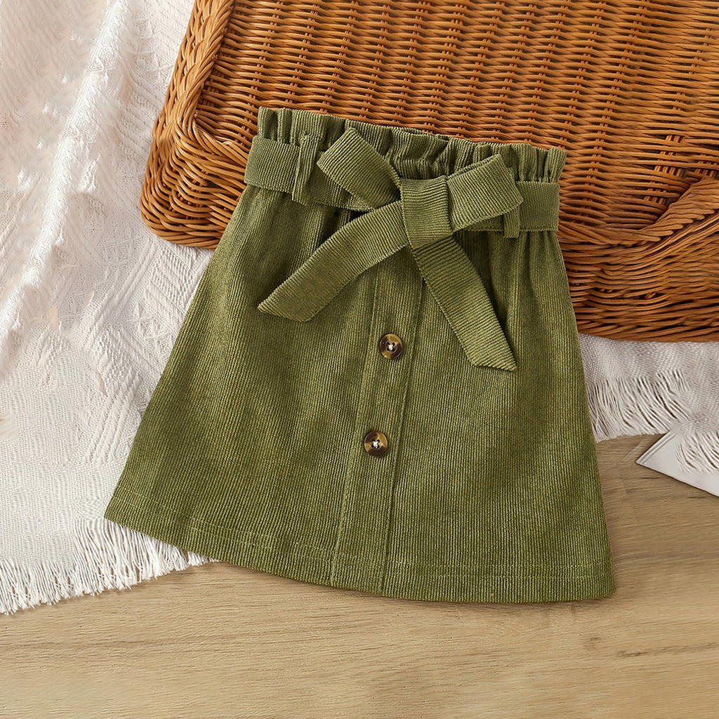 Girls Green Corduroy A-line Skirt