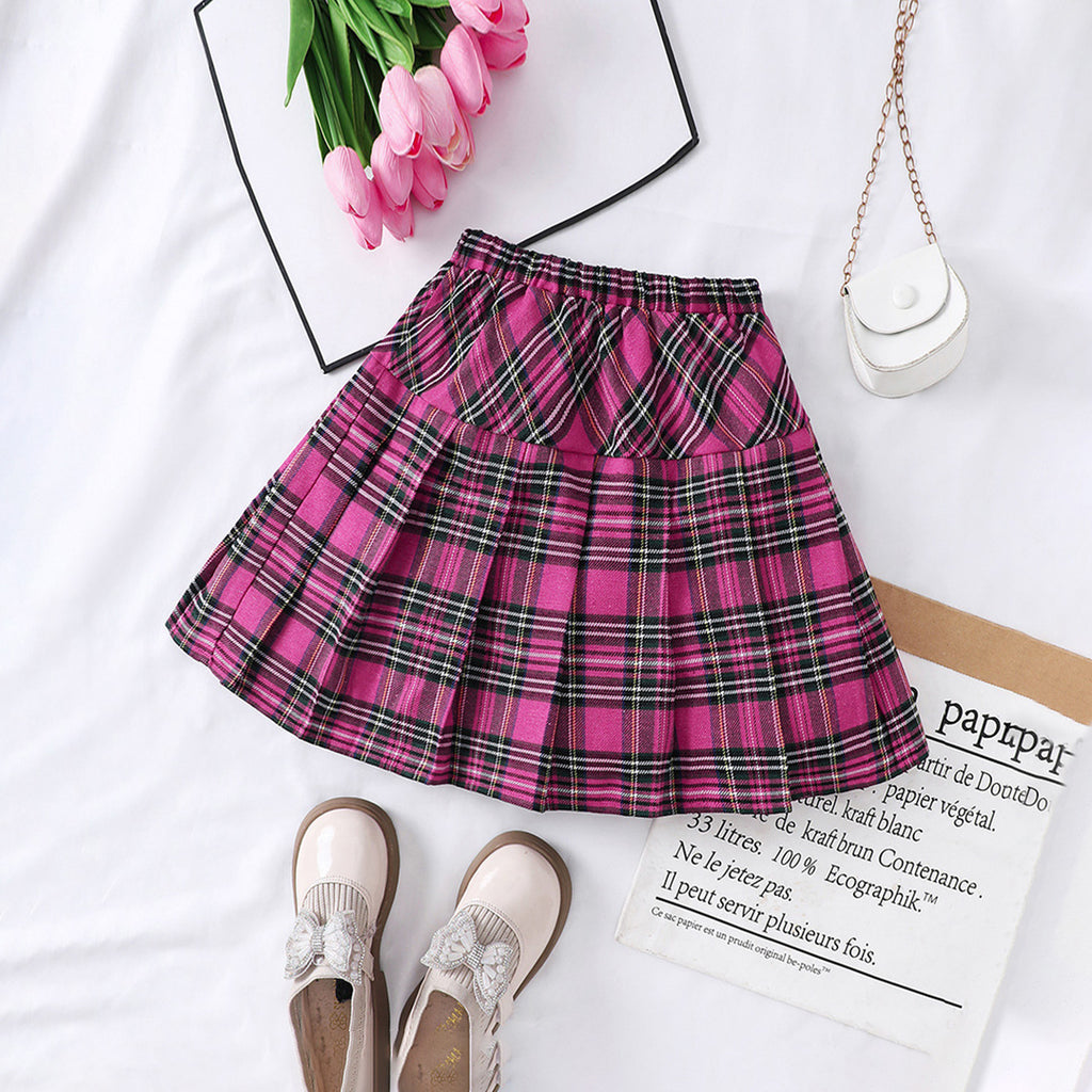 Girls Flannel Checkered Pleated Skirt