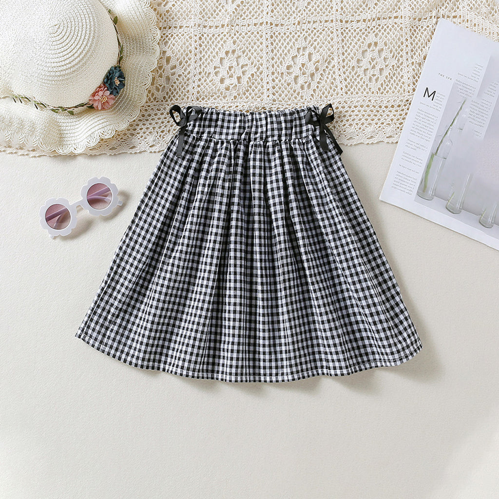 Girls Gingham Check Flared Skirt with Bows