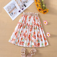 Girls White Floral Print Gathered A-line Skirt Skirts   