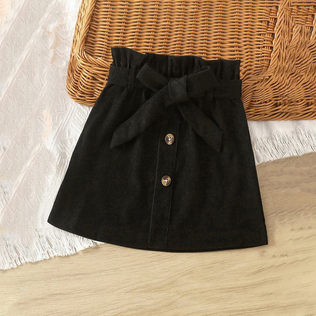 Girls Black Corduroy A-line Skirt