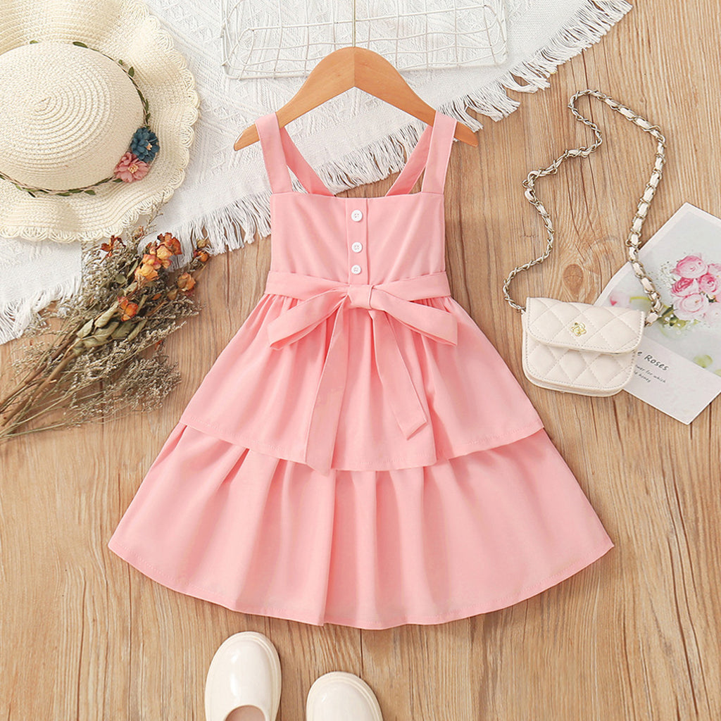 Girls Pink Sleeveless Belted Fit & Flare Dress