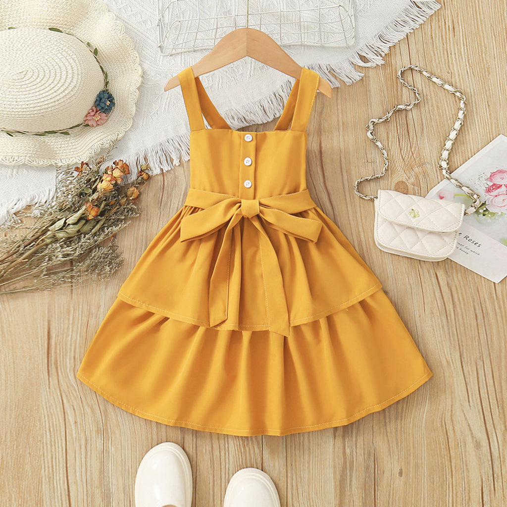 Girls Yellow Sleeveless Belted Fit & Flare Dress