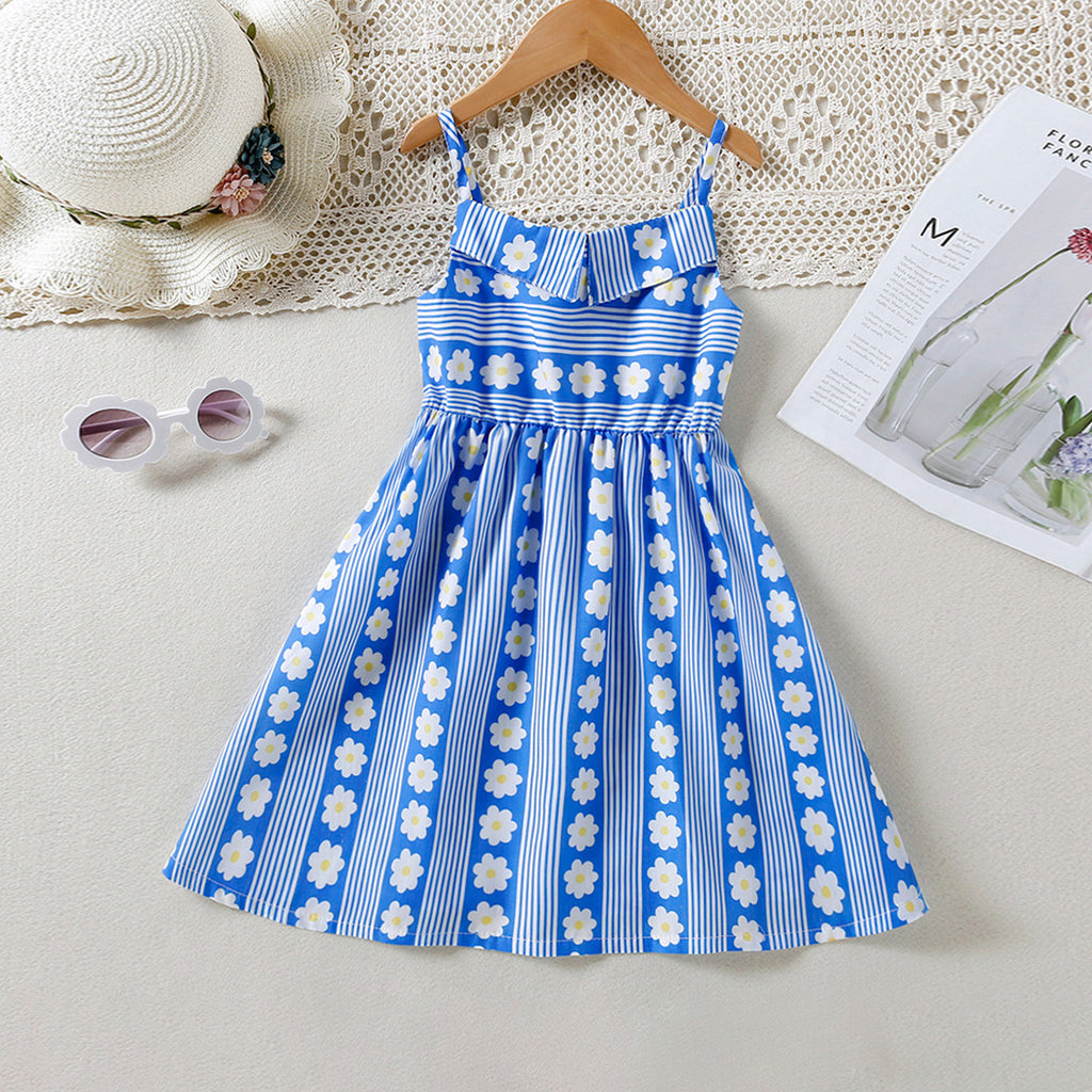 Girls Floral-Stripe Print Sleeveless Summer Dress