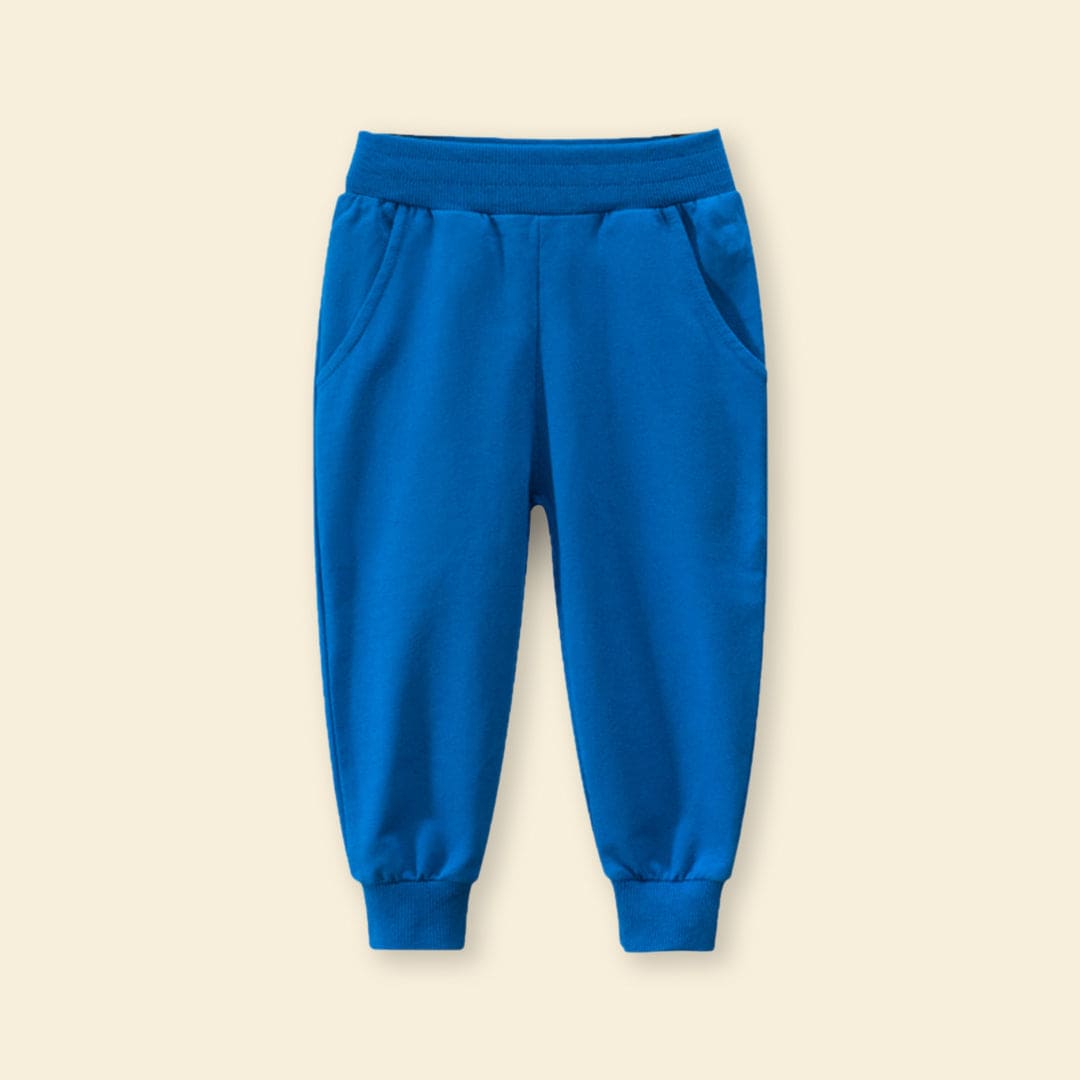 Boys Blue Solid Elasticated Rib Trouser Trackpants & Joggers   