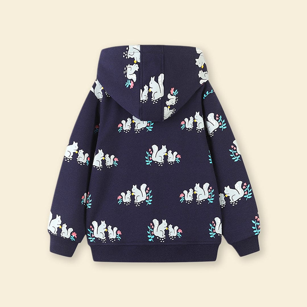 Girls Black Long Sleeve Squirrel Printed Hooded Sweatshirt Sweatshirts & Hoodies   