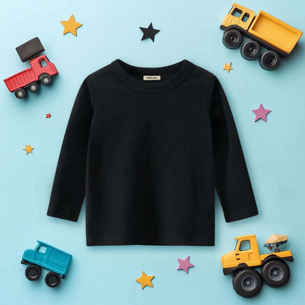 Boys Black Solid Full Sleeves T-shirt Tshirts Black 1-2 Y 