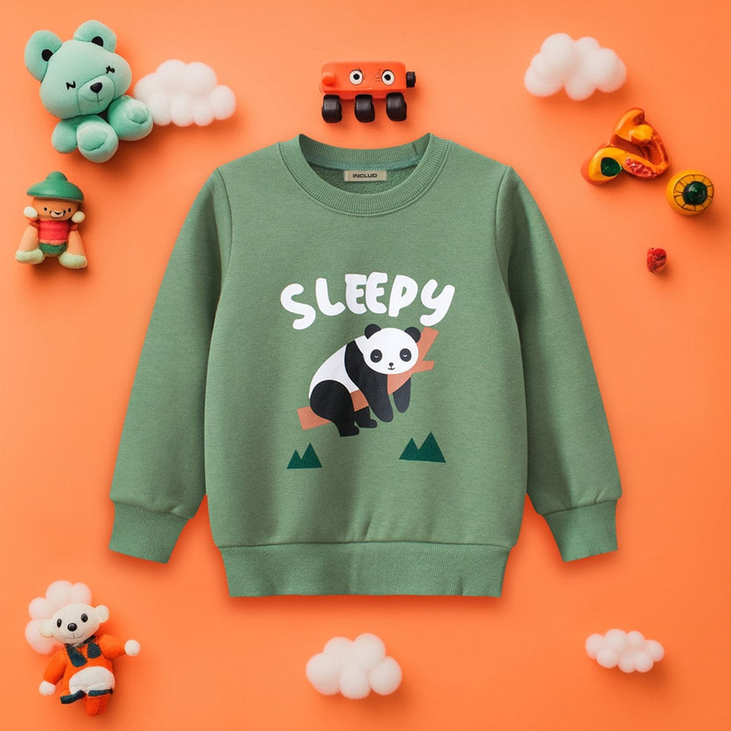 Boys Green Cartoon Graphic Long Sleeves Sweatshirt