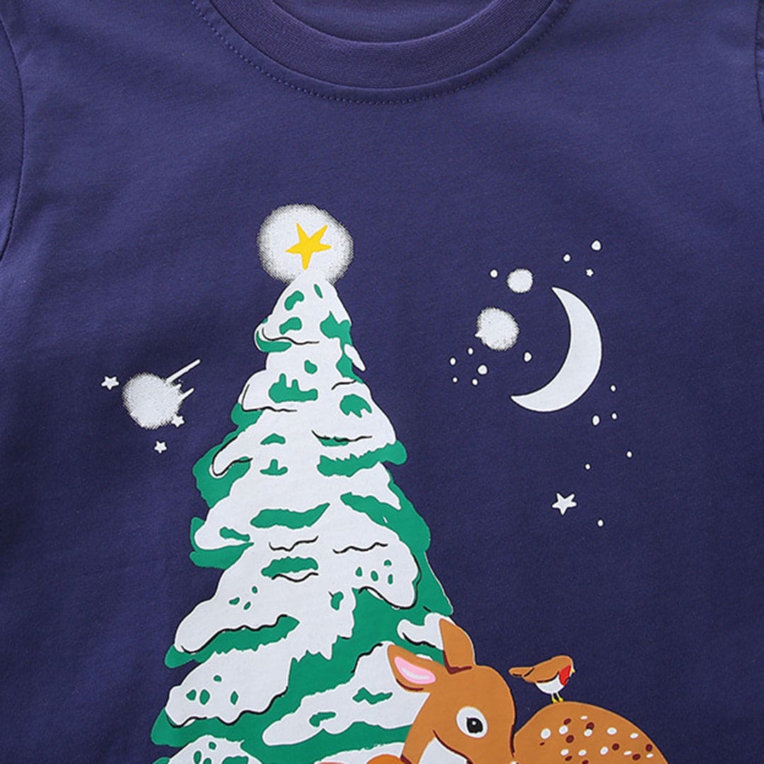 Boys Navy Long Sleeve Christmas Tree Printed T-Shirt Tshirts   