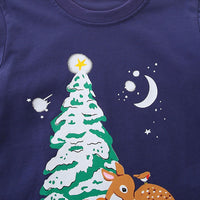 Boys Navy Long Sleeve Christmas Tree Printed T-Shirt Tshirts   