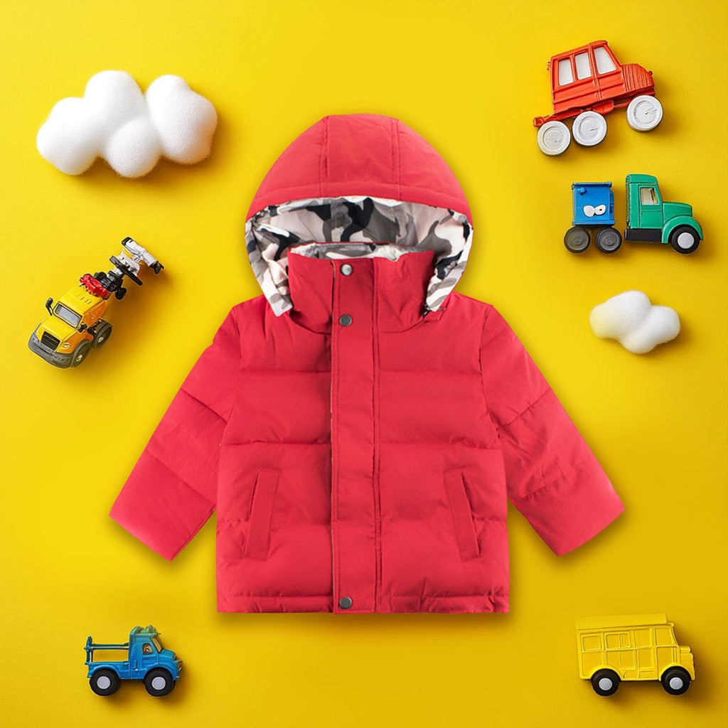 Boys Red Hooded Long Sleeves Puffer Reversible Jacket Coats & Jackets Red 1-2 Y 